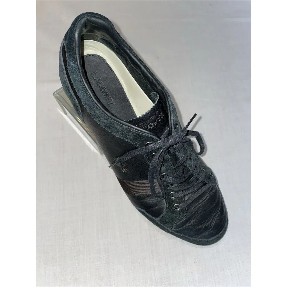 Lacoste Casual Sneakers Mens Size 13 M Black Leather Lace Up Fashion Shoes